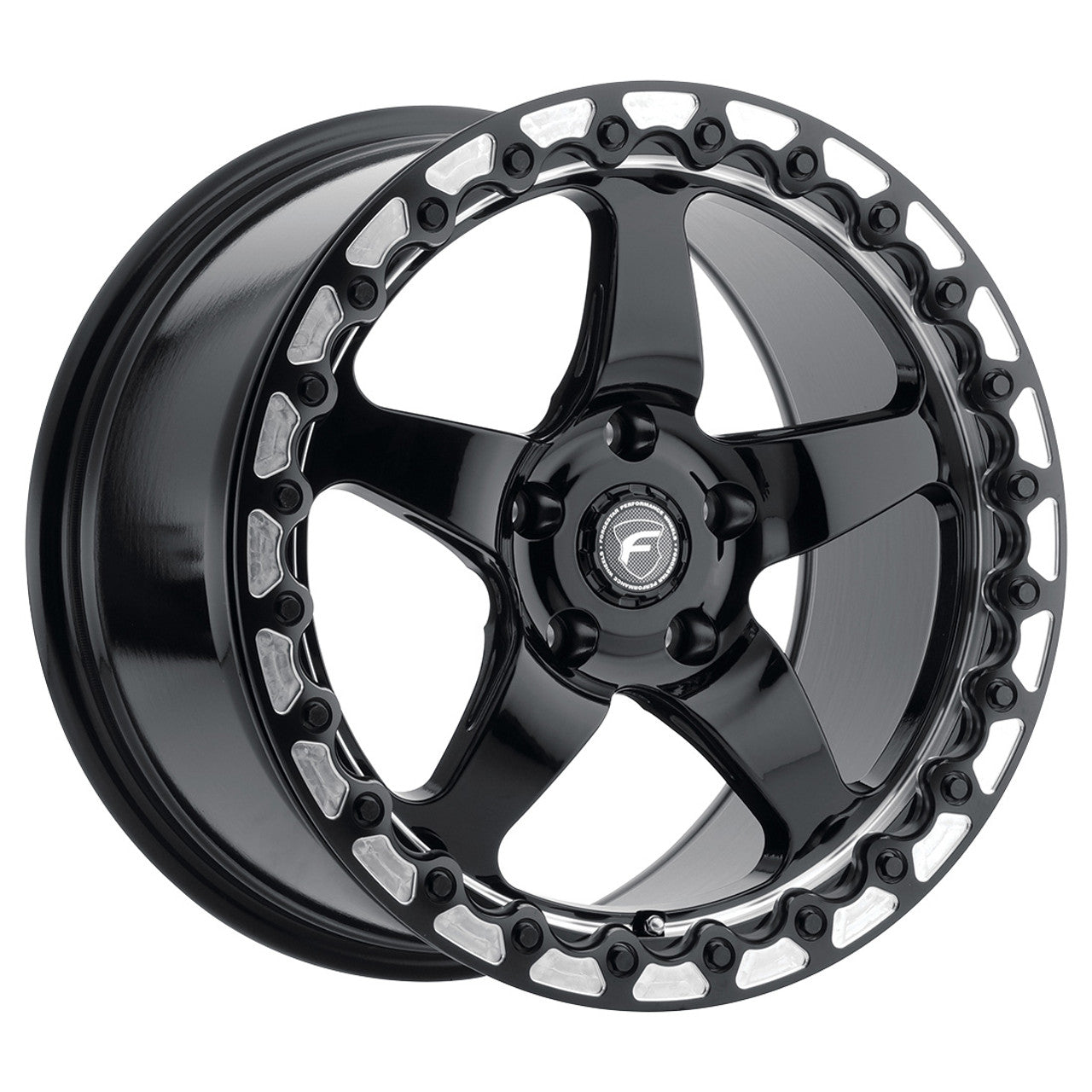 Forgestar Drag Pack Series D5 Beadlock 15x10 6.4" Backspace Gloss Black Machine Lip Rear Wheel for 05-Current Challenger, Charger, Magnum & 300C R/T, SRT8, SRT & Hellcat with 15" Brake Conversion - F001B0071P22