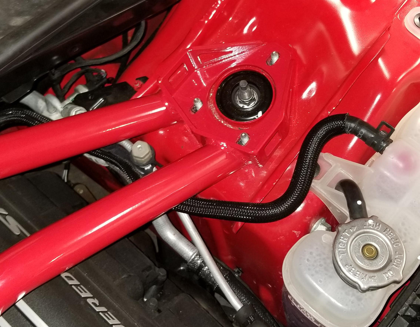 STB110 -BMR Strut Tower Brace, Front, Twin Tube Design 2008-Current Dodge Challengers & 2015-Current Dodge Chargers-Red