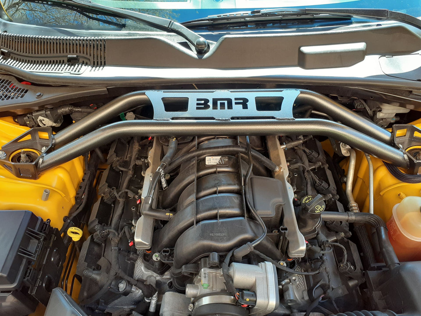 STB110 -BMR Strut Tower Brace, Front, Twin Tube Design 2008-Current Dodge Challengers & 2015-Current Dodge Chargers-Hammertone