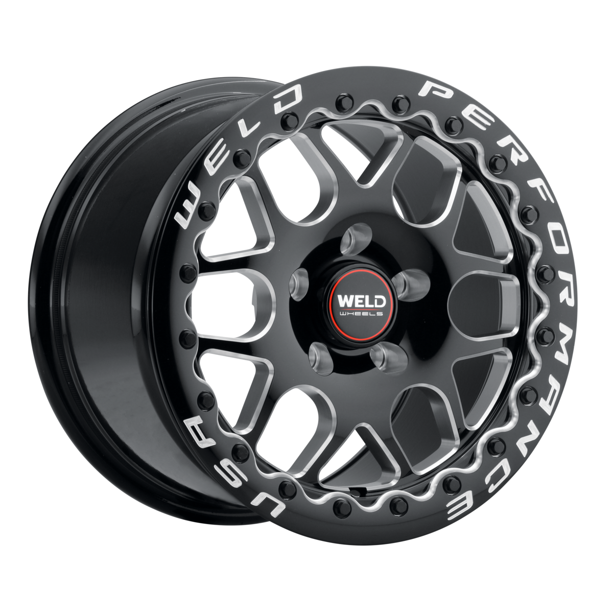 WELD Racing S910B0071P22 Solana Beadlock 15x10 6.36" Backspace Gloss Black Milled Wheel for 05-23 Challenger, Charger, Magnum & 300C R/T, SRT8, SRT & Hellcat with 15" Brake Conversion